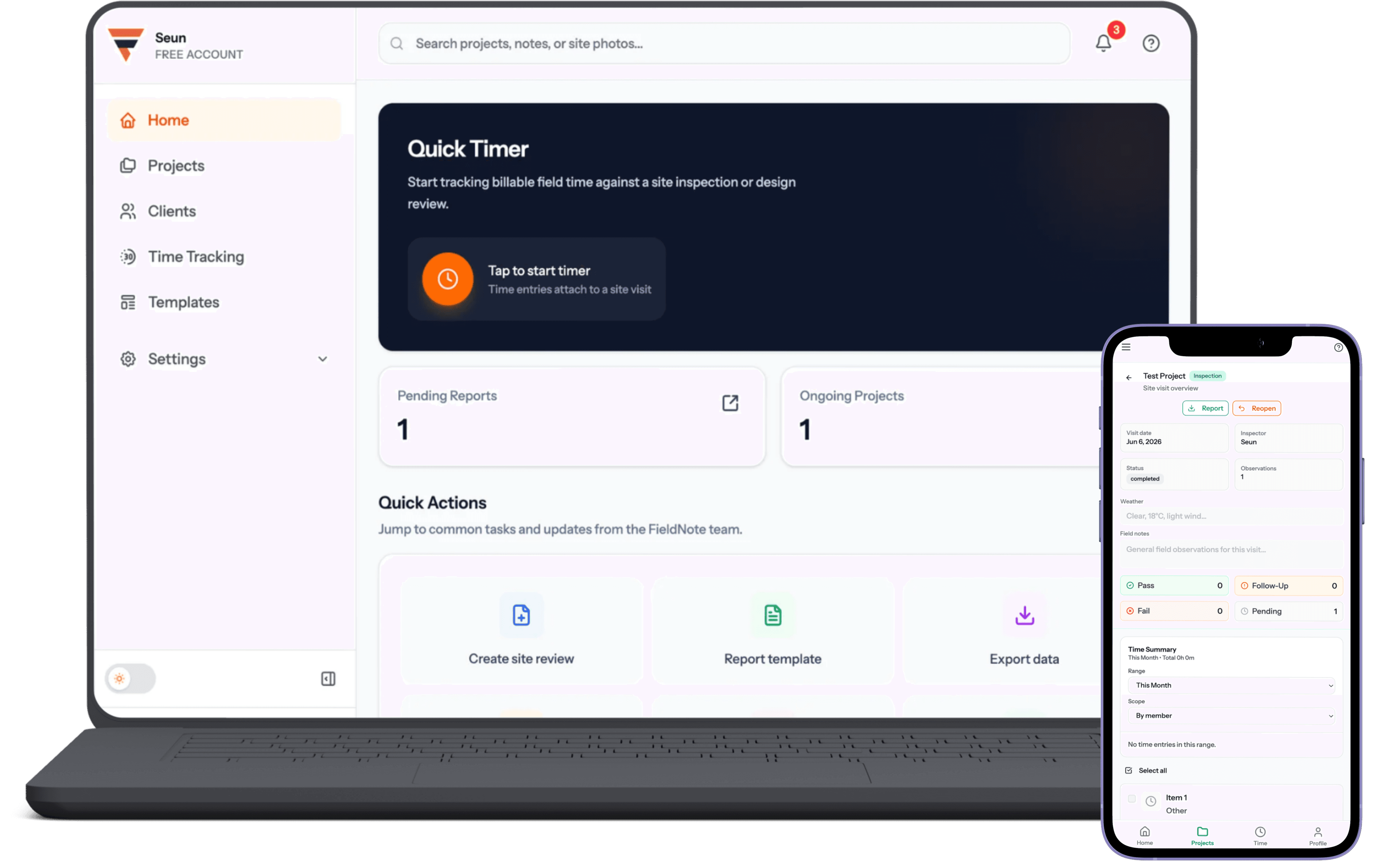 FieldNote AI on laptop and phone